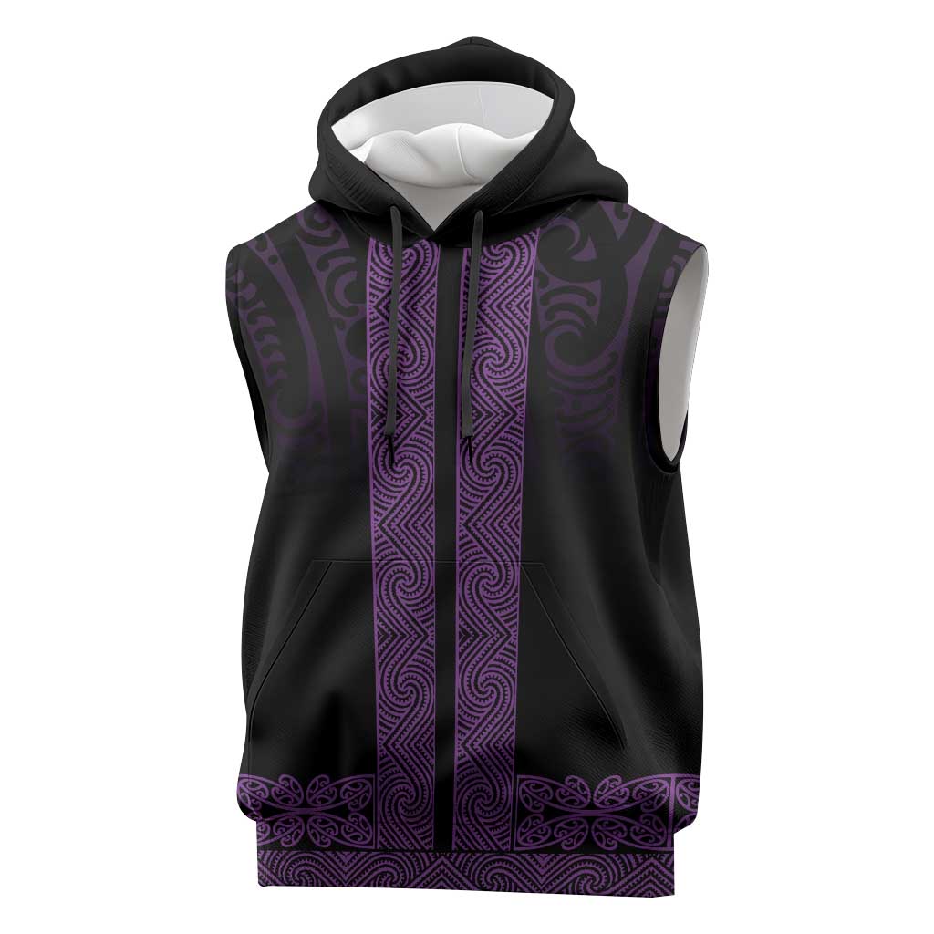 New Zealand Maori Kowhaiwhai Sleeveless Hoodie Waiporoporo Maui and Mangopare LT9 Purple - Polynesian Pride