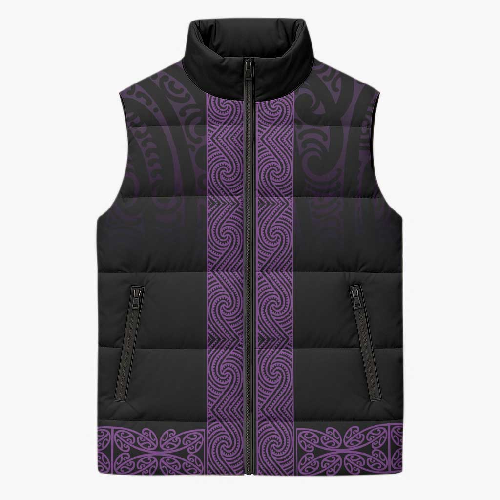 New Zealand Maori Kowhaiwhai Sleeveless Puffer Jacket Waiporoporo Maui and Mangopare LT9 Unisex Purple - Polynesian Pride