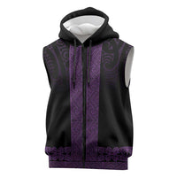 New Zealand Maori Kowhaiwhai Sleeveless Zip Hoodie Waiporoporo Maui and Mangopare LT9 Purple - Polynesian Pride