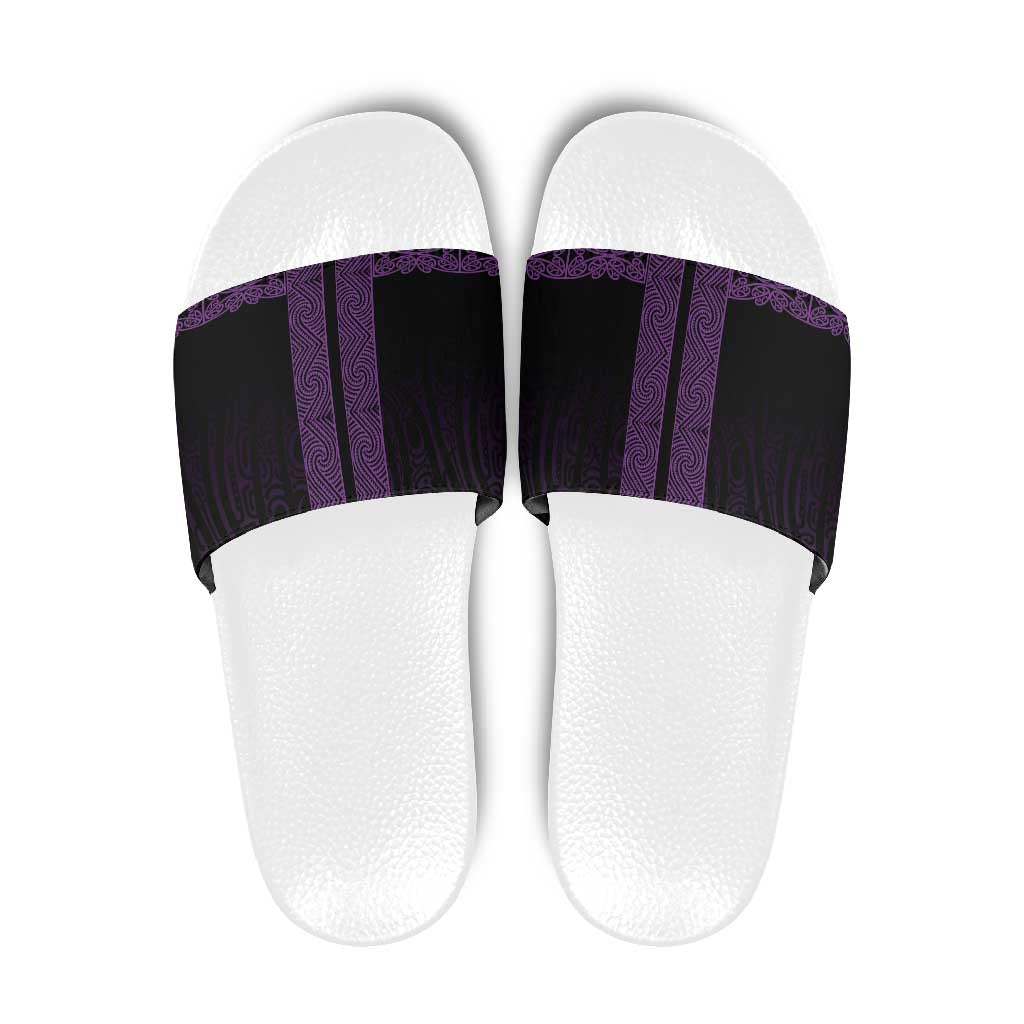 New Zealand Maori Kowhaiwhai Slide Sandals Waiporoporo Maui and Mangopare LT9 Purple - Polynesian Pride
