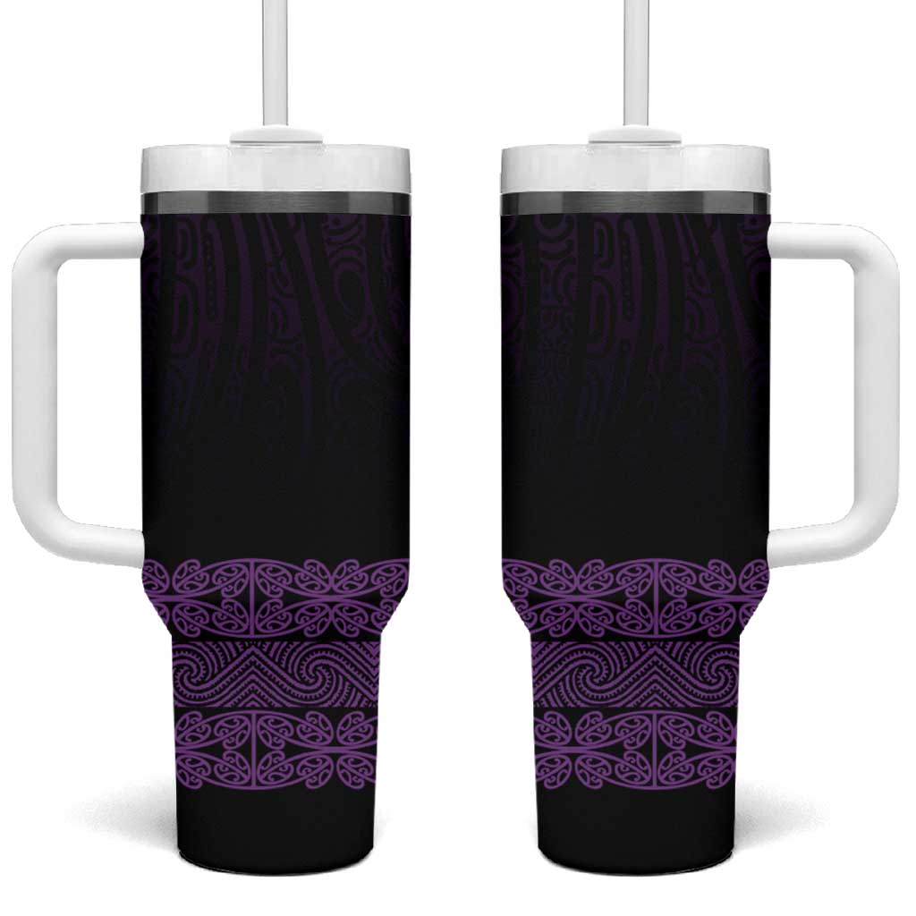 New Zealand Maori Kowhaiwhai Tumbler With Handle Waiporoporo Maui and Mangopare LT9 One Size: 40 oz Purple - Polynesian Pride