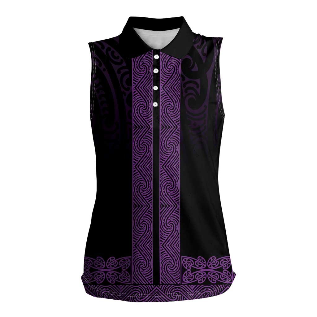 New Zealand Maori Kowhaiwhai Women Sleeveless Polo Shirt Waiporoporo Maui and Mangopare LT9 Female Purple - Polynesian Pride