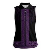 New Zealand Maori Kowhaiwhai Women Sleeveless Polo Shirt Waiporoporo Maui and Mangopare LT9 Female Purple - Polynesian Pride