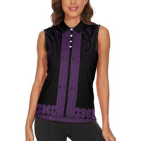 New Zealand Maori Kowhaiwhai Women Sleeveless Polo Shirt Waiporoporo Maui and Mangopare LT9 - Polynesian Pride