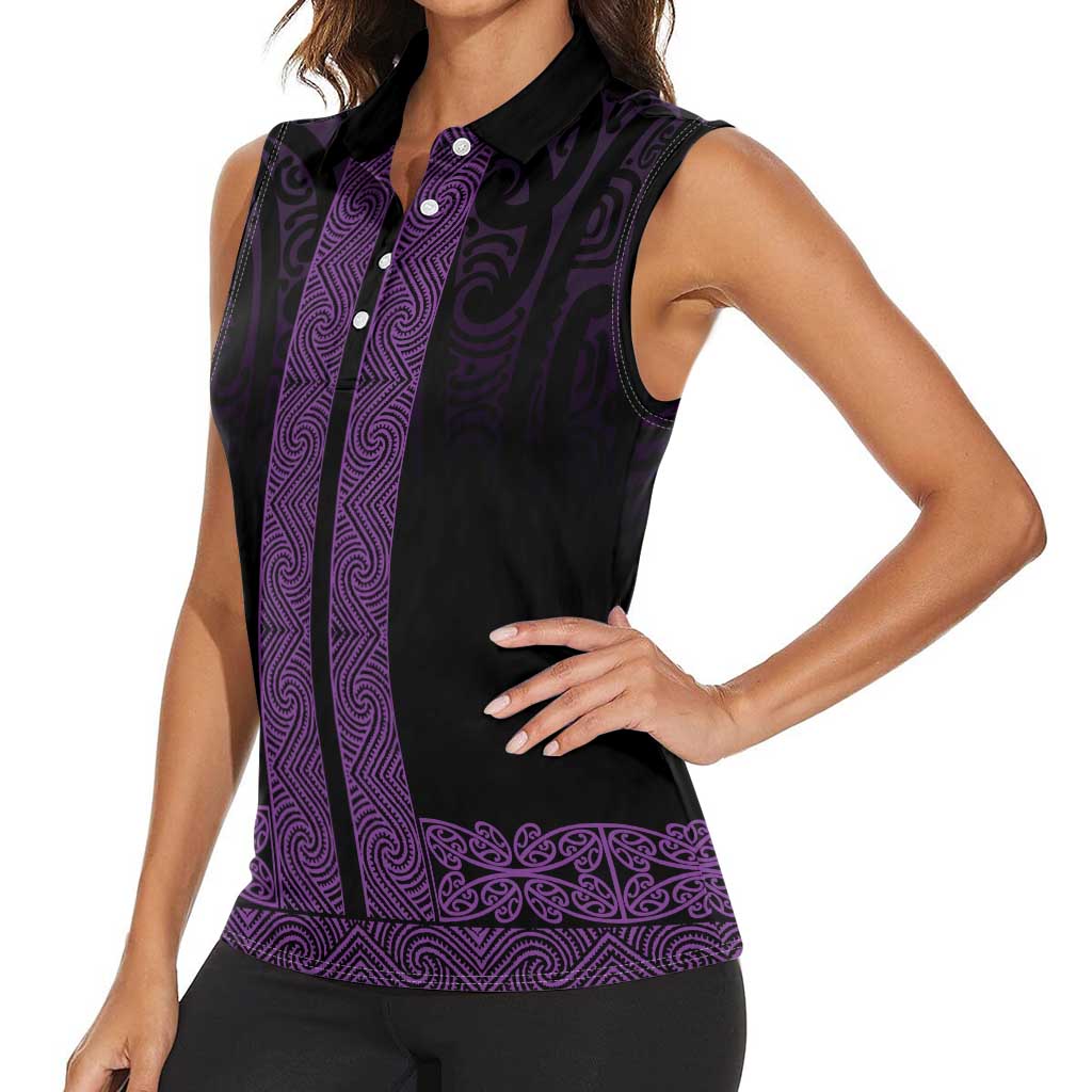 New Zealand Maori Kowhaiwhai Women Sleeveless Polo Shirt Waiporoporo Maui and Mangopare LT9 - Polynesian Pride