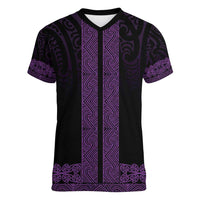 New Zealand Maori Kowhaiwhai Women V-Neck T-Shirt Waiporoporo Maui and Mangopare LT9 Female Purple - Polynesian Pride