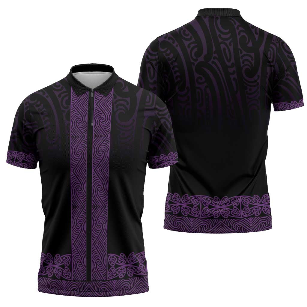 New Zealand Maori Kowhaiwhai Zipper Polo Shirt Waiporoporo Maui and Mangopare LT9 - Polynesian Pride