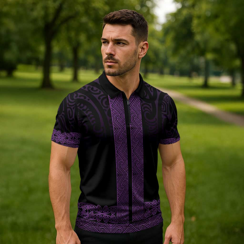 New Zealand Maori Kowhaiwhai Zipper Polo Shirt Waiporoporo Maui and Mangopare LT9 - Polynesian Pride
