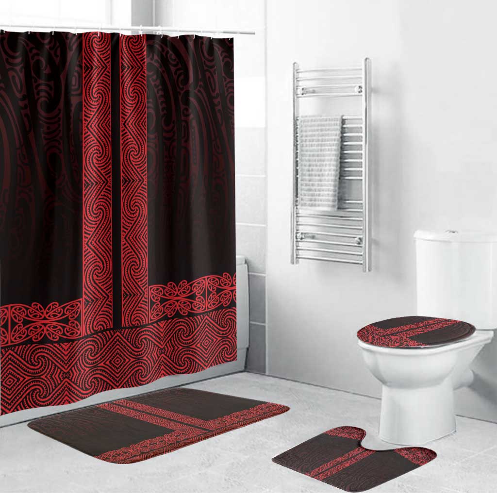 New Zealand Maori Kowhaiwhai Bathroom Set Whero Maui and Mangopare LT9 Bathroom Set (4 pcs) Red - Polynesian Pride