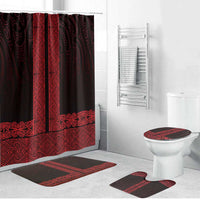 New Zealand Maori Kowhaiwhai Bathroom Set Whero Maui and Mangopare LT9 Bathroom Set (4 pcs) Red - Polynesian Pride