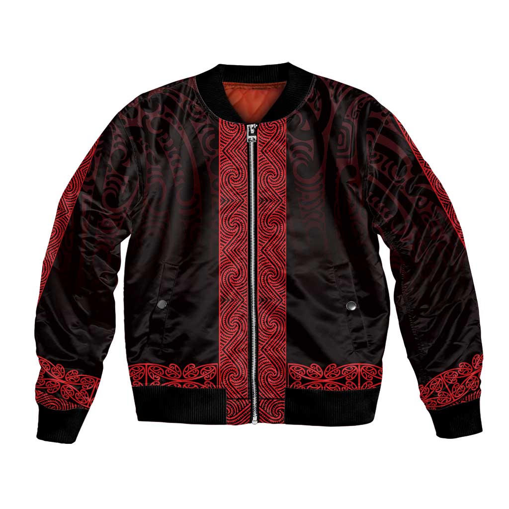 New Zealand Maori Kowhaiwhai Bomber Jacket Whero Maui and Mangopare LT9 Unisex Red - Polynesian Pride