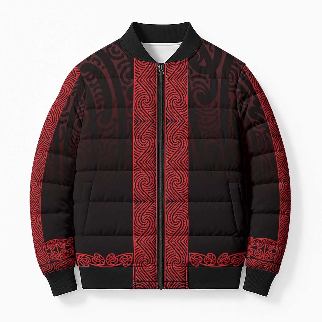 New Zealand Maori Kowhaiwhai Bomber Puffer Jacket Whero Maui and Mangopare LT9 Unisex Red - Polynesian Pride