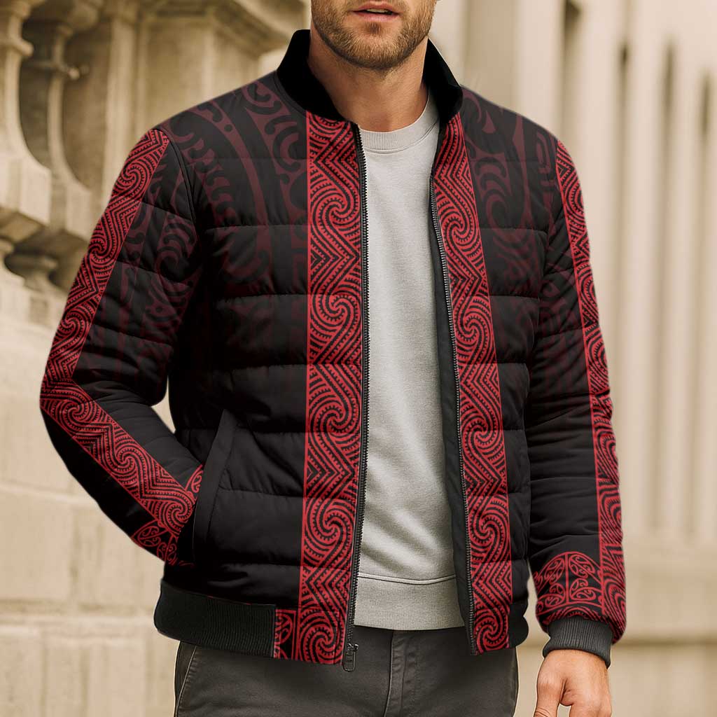 New Zealand Maori Kowhaiwhai Bomber Puffer Jacket Whero Maui and Mangopare LT9 - Polynesian Pride