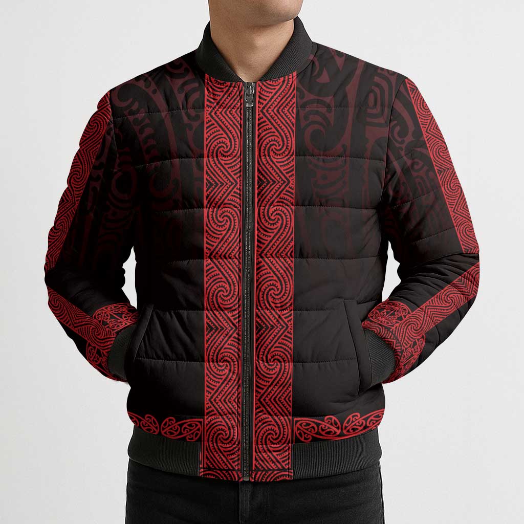 New Zealand Maori Kowhaiwhai Bomber Puffer Jacket Whero Maui and Mangopare LT9 - Polynesian Pride