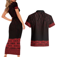 New Zealand Maori Kowhaiwhai Couples Matching Short Sleeve Bodycon Dress and Hawaiian Shirt Whero Maui and Mangopare LT9 - Polynesian Pride