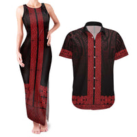 New Zealand Maori Kowhaiwhai Couples Matching Tank Maxi Dress and Hawaiian Shirt Whero Maui and Mangopare LT9 Red - Polynesian Pride