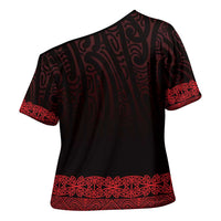 New Zealand Maori Kowhaiwhai Cross Shoulder Shirt Whero Maui and Mangopare LT9 - Polynesian Pride