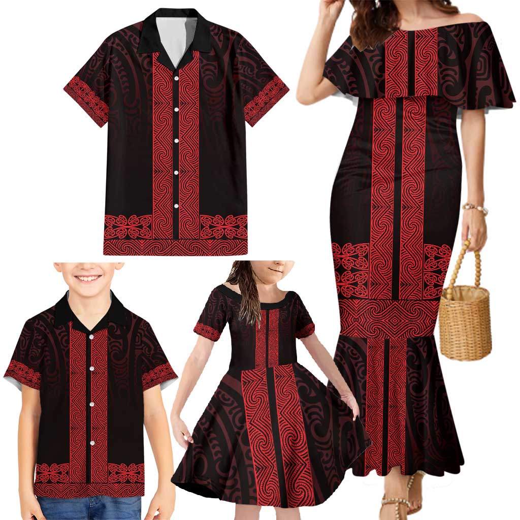 New Zealand Maori Kowhaiwhai Family Matching Mermaid Dress and Hawaiian Shirt Whero Maui and Mangopare LT9 - Polynesian Pride