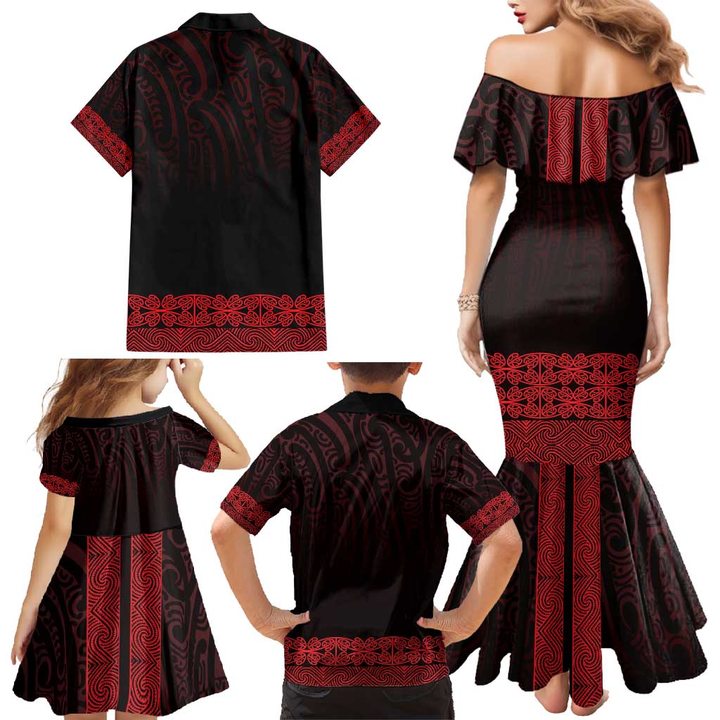 New Zealand Maori Kowhaiwhai Family Matching Mermaid Dress and Hawaiian Shirt Whero Maui and Mangopare LT9 - Polynesian Pride