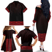 New Zealand Maori Kowhaiwhai Family Matching Off The Shoulder Long Sleeve Dress and Hawaiian Shirt Whero Maui and Mangopare LT9 - Polynesian Pride