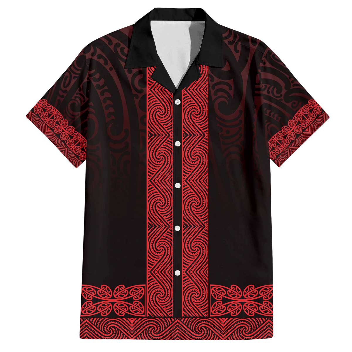 New Zealand Maori Kowhaiwhai Family Matching Off The Shoulder Long Sleeve Dress and Hawaiian Shirt Whero Maui and Mangopare LT9 Dad's Shirt - Short Sleeve Red - Polynesian Pride