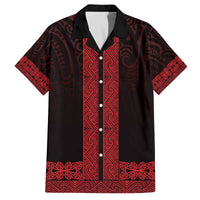 New Zealand Maori Kowhaiwhai Family Matching Off The Shoulder Long Sleeve Dress and Hawaiian Shirt Whero Maui and Mangopare LT9 Dad's Shirt - Short Sleeve Red - Polynesian Pride