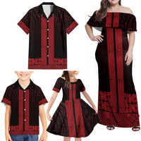 New Zealand Maori Kowhaiwhai Family Matching Off Shoulder Maxi Dress and Hawaiian Shirt Whero Maui and Mangopare LT9 - Polynesian Pride