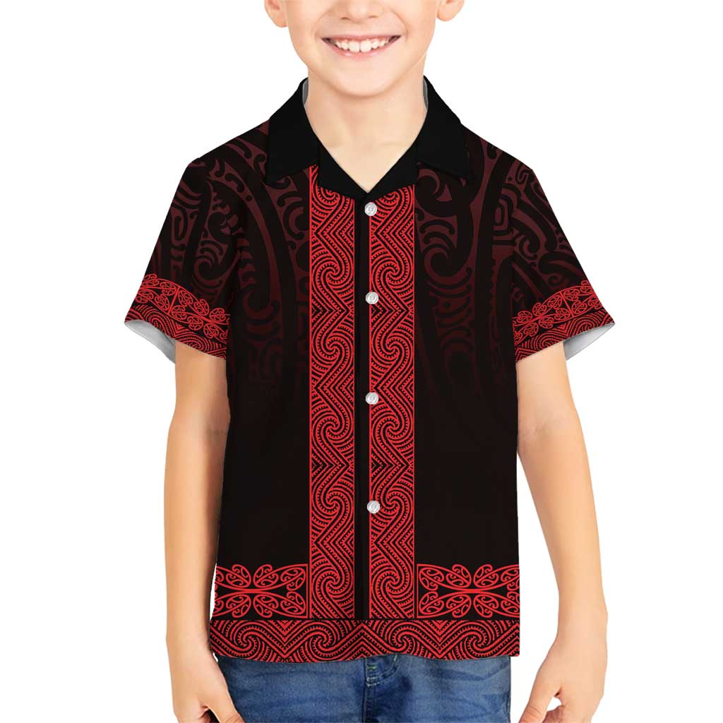 New Zealand Maori Kowhaiwhai Family Matching Off Shoulder Maxi Dress and Hawaiian Shirt Whero Maui and Mangopare LT9 Son's Shirt Red - Polynesian Pride