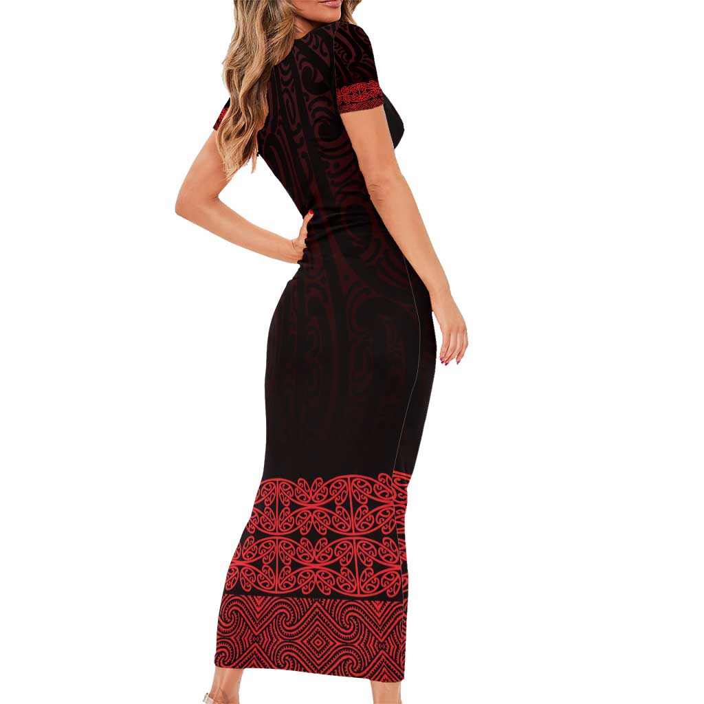 New Zealand Maori Kowhaiwhai Family Matching Short Sleeve Bodycon Dress and Hawaiian Shirt Whero Maui and Mangopare LT9 - Polynesian Pride