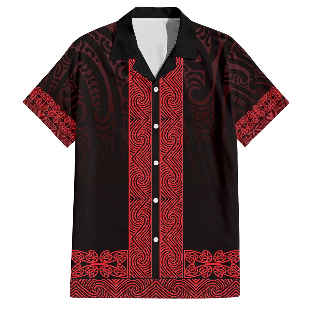 New Zealand Maori Kowhaiwhai Family Matching Tank Maxi Dress and Hawaiian Shirt Whero Maui and Mangopare LT9 Dad's Shirt - Short Sleeve Red - Polynesian Pride