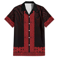New Zealand Maori Kowhaiwhai Family Matching Tank Maxi Dress and Hawaiian Shirt Whero Maui and Mangopare LT9 Dad's Shirt - Short Sleeve Red - Polynesian Pride
