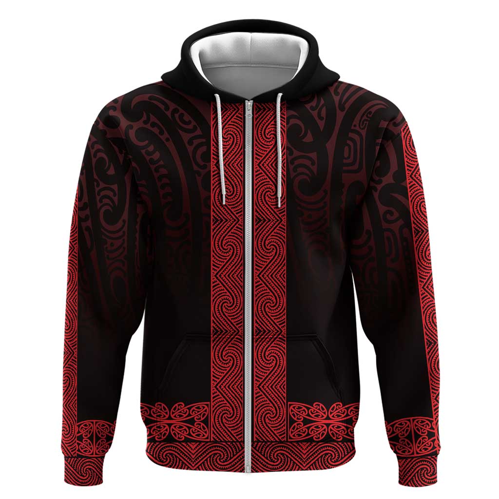 New Zealand Maori Kowhaiwhai Hoodie Whero Maui and Mangopare LT9 Zip Hoodie Red - Polynesian Pride