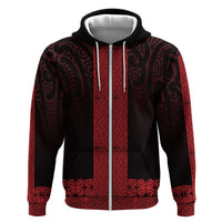 New Zealand Maori Kowhaiwhai Hoodie Whero Maui and Mangopare LT9 Zip Hoodie Red - Polynesian Pride