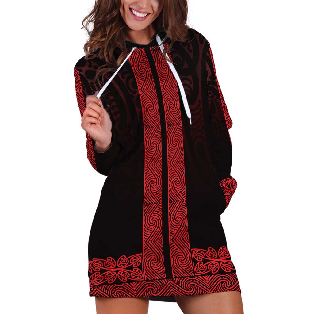 New Zealand Maori Kowhaiwhai Hoodie Dress Whero Maui and Mangopare LT9 Red - Polynesian Pride