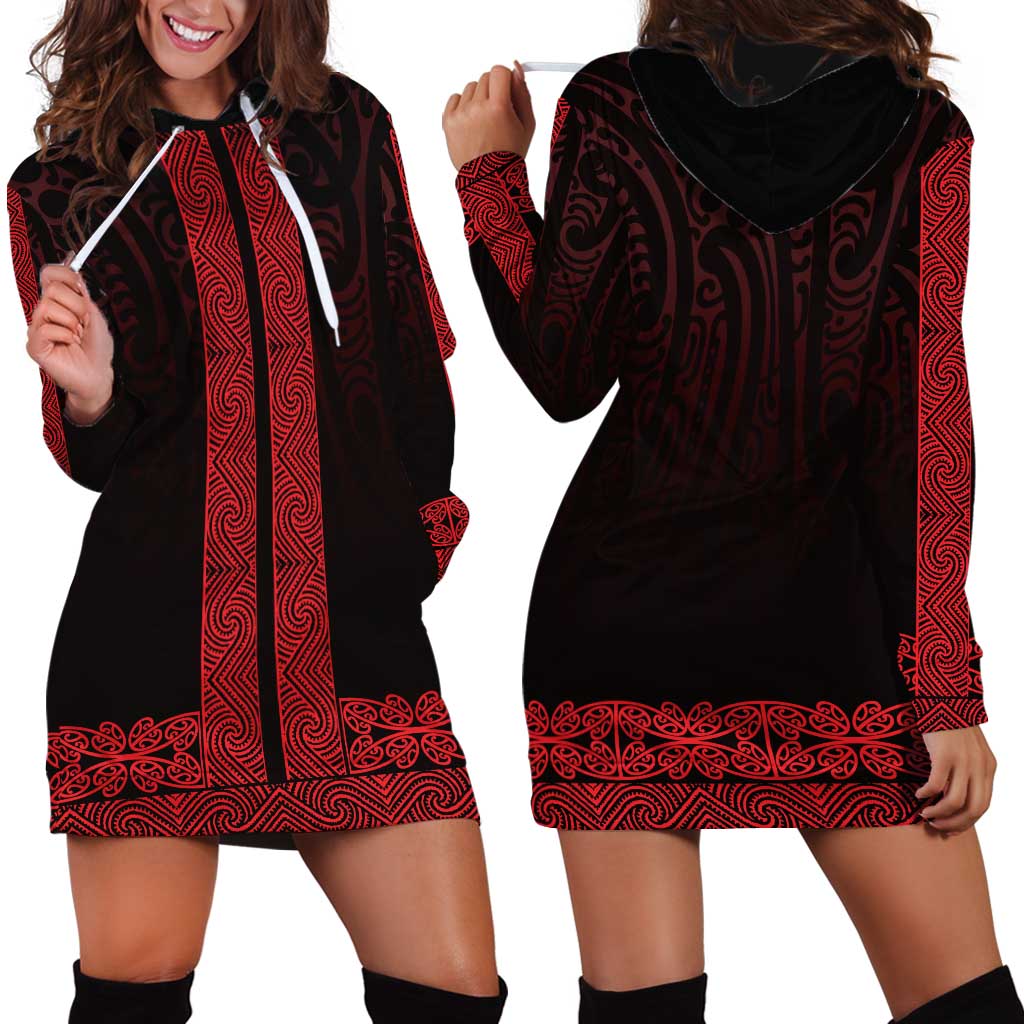 New Zealand Maori Kowhaiwhai Hoodie Dress Whero Maui and Mangopare LT9 - Polynesian Pride