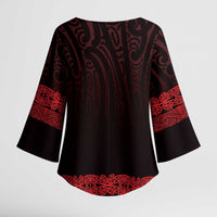 New Zealand Maori Kowhaiwhai Kimono Sleeve Blouse Whero Maui and Mangopare LT9 - Polynesian Pride