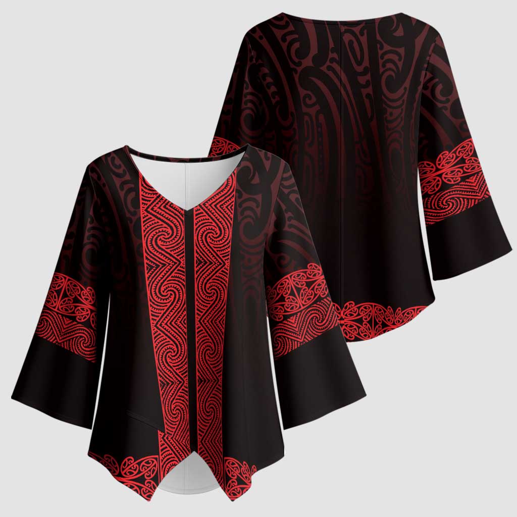 New Zealand Maori Kowhaiwhai Kimono Sleeve Blouse Whero Maui and Mangopare LT9 - Polynesian Pride