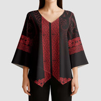 New Zealand Maori Kowhaiwhai Kimono Sleeve Blouse Whero Maui and Mangopare LT9 - Polynesian Pride
