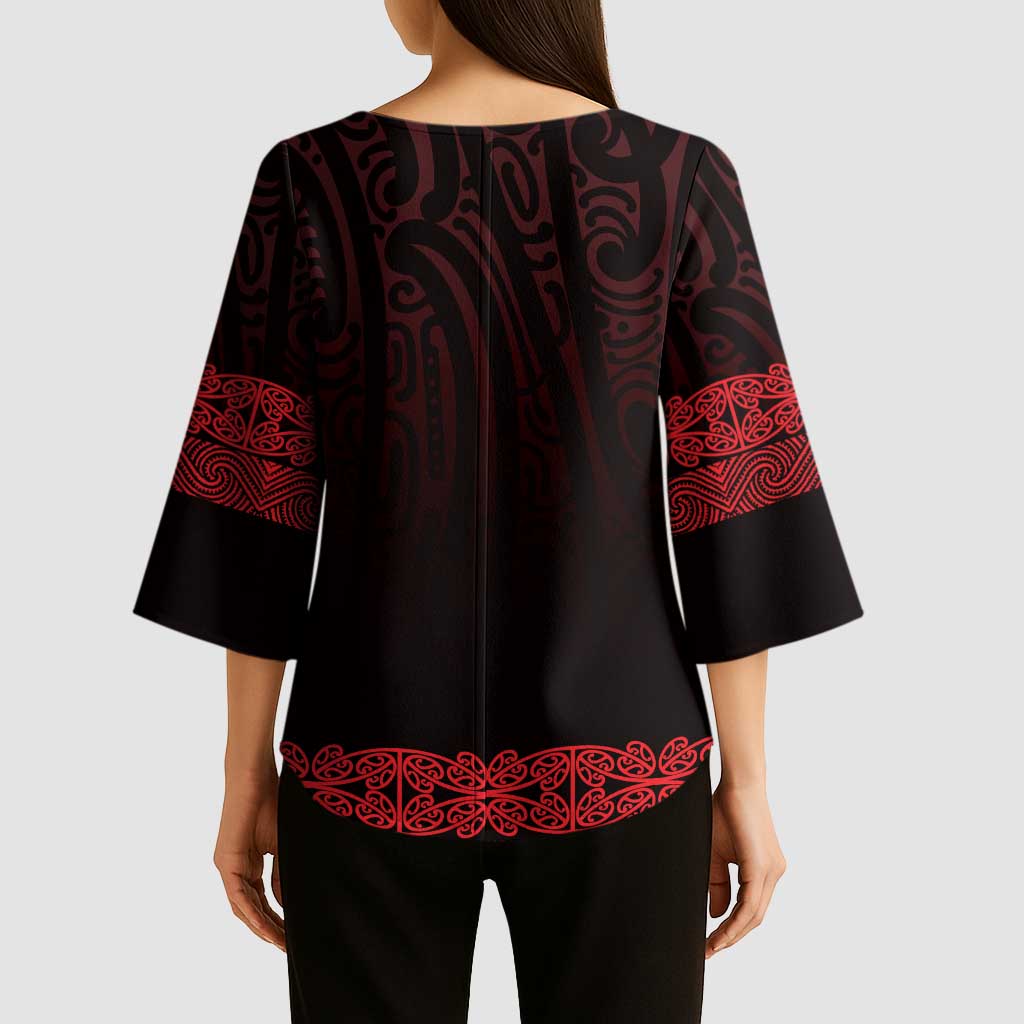 New Zealand Maori Kowhaiwhai Kimono Sleeve Blouse Whero Maui and Mangopare LT9 - Polynesian Pride
