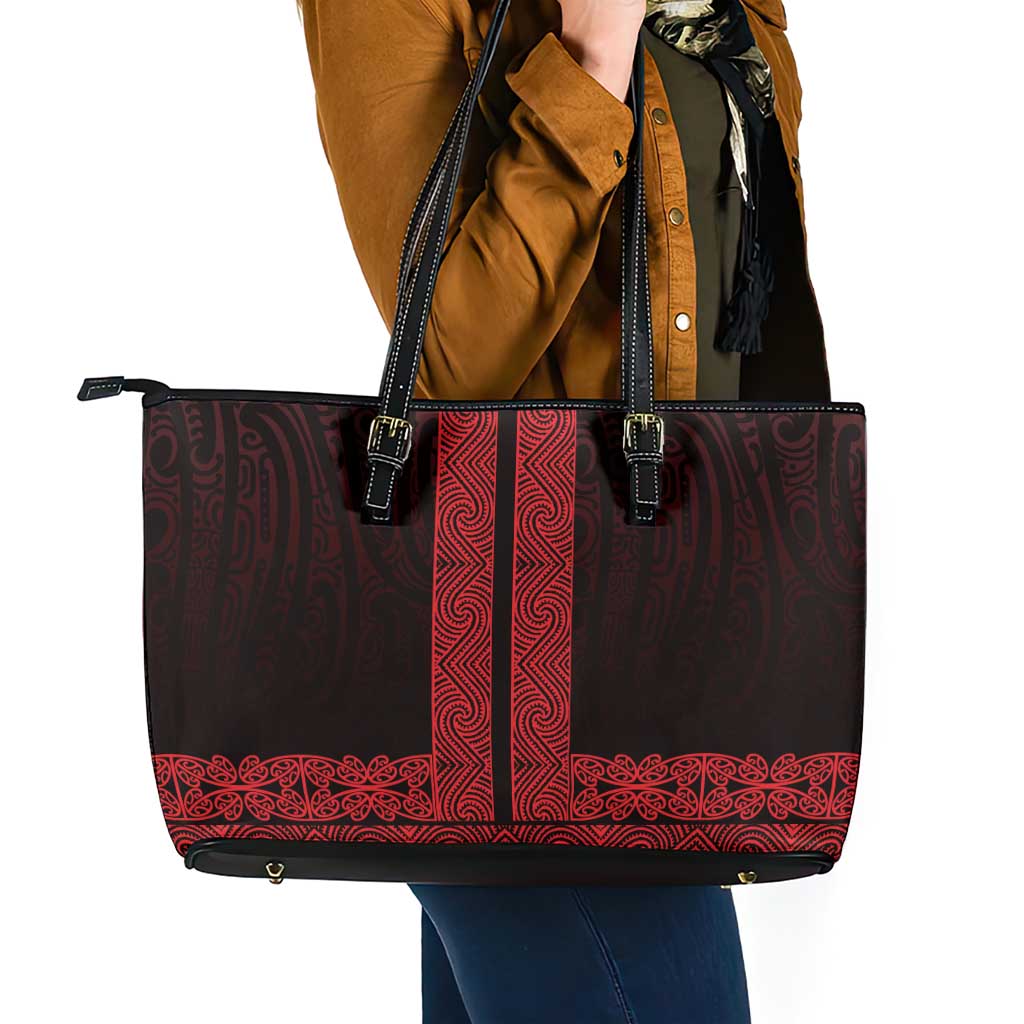 New Zealand Maori Kowhaiwhai Leather Tote Bag Whero Maui and Mangopare LT9 - Polynesian Pride