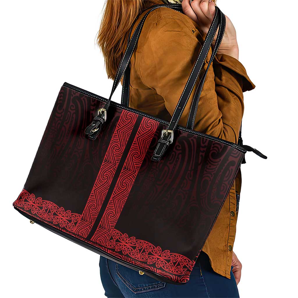 New Zealand Maori Kowhaiwhai Leather Tote Bag Whero Maui and Mangopare LT9 - Polynesian Pride
