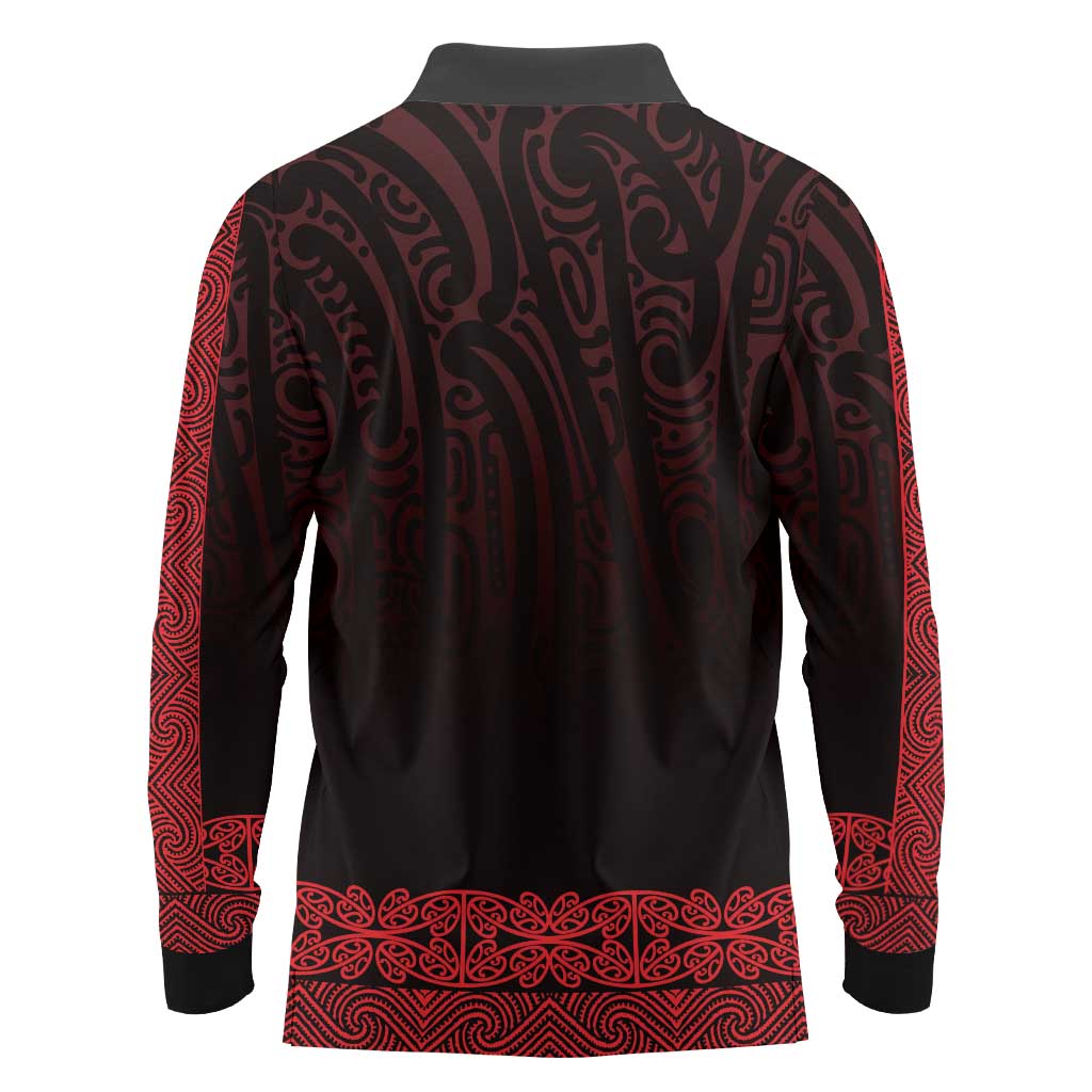 New Zealand Maori Kowhaiwhai Long Sleeve Polo Shirt Whero Maui and Mangopare LT9 - Polynesian Pride