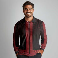 New Zealand Maori Kowhaiwhai Long Sleeve Polo Shirt Whero Maui and Mangopare LT9 - Polynesian Pride