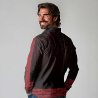 New Zealand Maori Kowhaiwhai Long Sleeve Polo Shirt Whero Maui and Mangopare LT9 - Polynesian Pride
