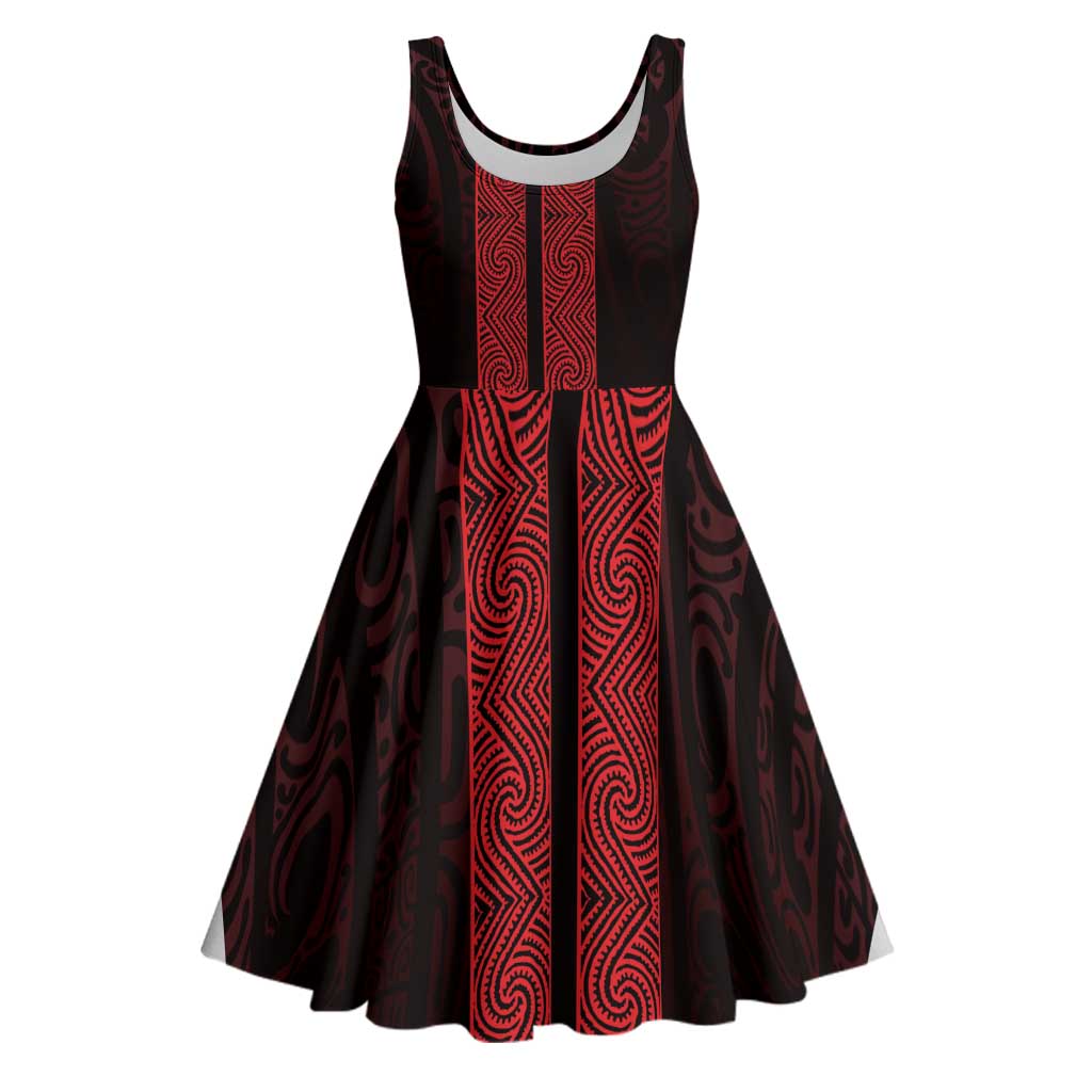 New Zealand Maori Kowhaiwhai Midi Dress Whero Maui and Mangopare LT9 Red - Polynesian Pride
