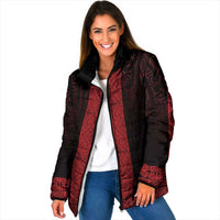 New Zealand Maori Kowhaiwhai Padded Jacket Whero Maui and Mangopare LT9 Women Red - Polynesian Pride