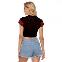 New Zealand Maori Kowhaiwhai Raglan Cropped T Shirt Whero Maui and Mangopare LT9 - Polynesian Pride