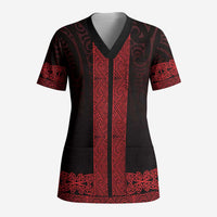 New Zealand Maori Kowhaiwhai Scrub Top Whero Maui and Mangopare LT9 Adult Red - Polynesian Pride