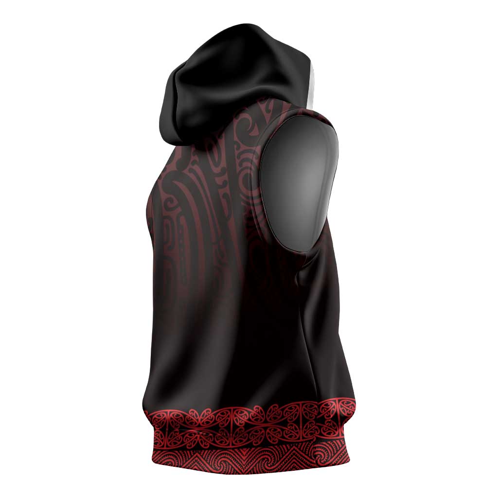 New Zealand Maori Kowhaiwhai Sleeveless Hoodie Whero Maui and Mangopare LT9 - Polynesian Pride