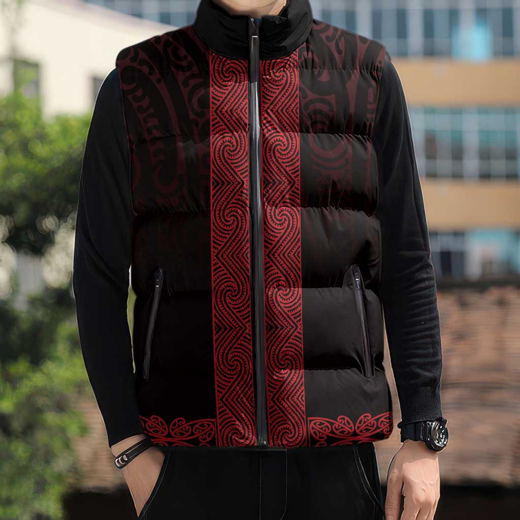 New Zealand Maori Kowhaiwhai Sleeveless Puffer Jacket Whero Maui and Mangopare LT9 - Polynesian Pride